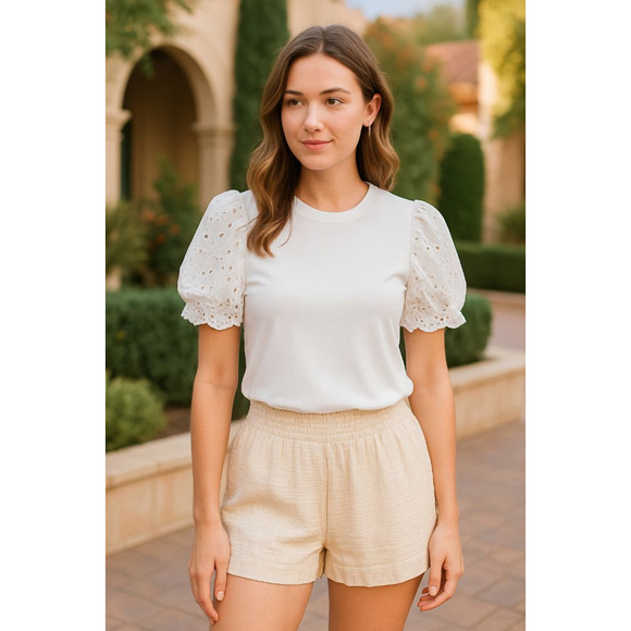 Frill lace-up t-shirt white Medium/6 - Picture 1 of 4